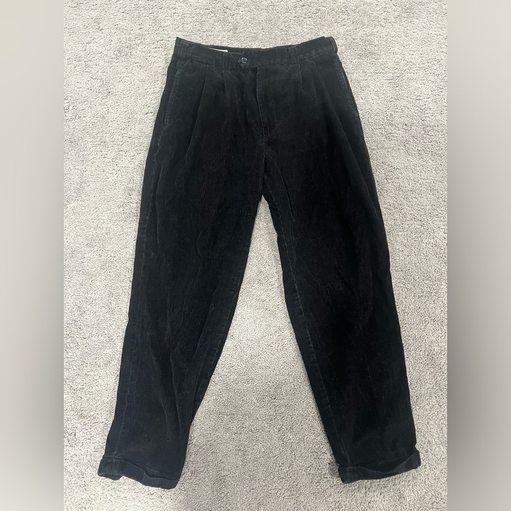 Perry Ellis Vintage 90s Black Corduroy Roll Cuff Cotton Skate Pants Size 34x32